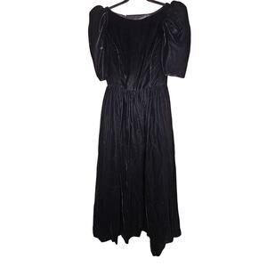 Vintage 70s Victor Costa 10 Black Velvet Cut Out Back Formal Dress Puff Sleeve